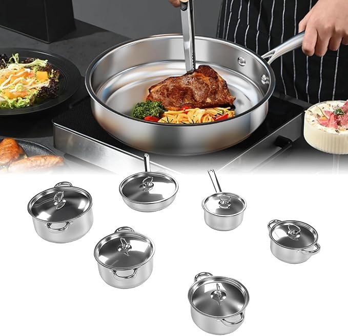 Pssopp Stainless Steel Pot Pan Set Various Cooking Methods Cookware Sets for Home Induction Oven Cooking