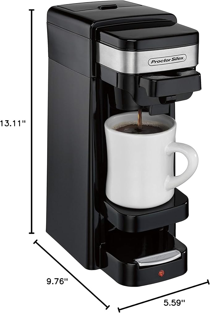 Proctor Silex Single Serve Coffee Maker Compatible with K-Cup Pods or Grounds Fits a Travel Mug (49969) 14 ounces