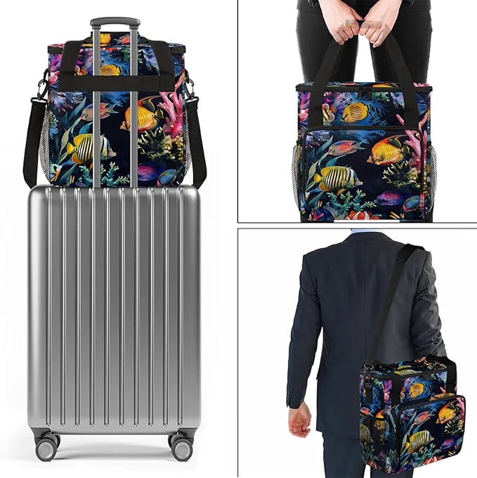 Ocean Fish Travel Coffee Maker Carrying Bag Large Organizer Storage Tote Bag Insulated Reusable Cooler Grocery Bags