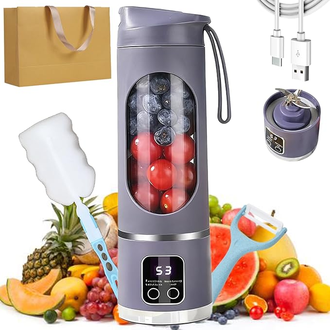 2026 New 450ml Digital Multimode Juicer Blender - Smart LED Display Portable Juicer Shakes and Smoothies Blender | TYPE-C Charing | Leak Proof Design with 12 Stainless Steel Blades (Purple)