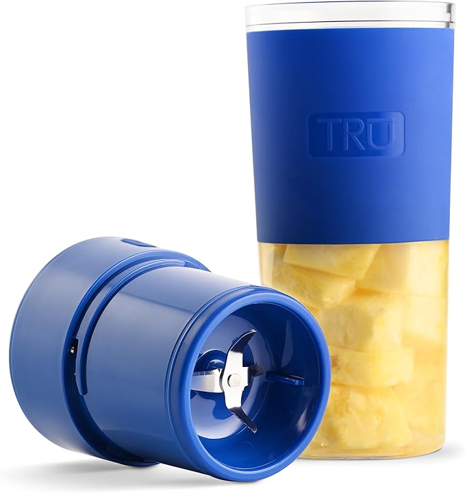 TRU Hydration Blender with Single-Button Operation &amp USB Rechargeable Battery - Mini Personal Blender for Fruit Smoothies - Portable Travel Blender for Single Servings - Cobalt Blue