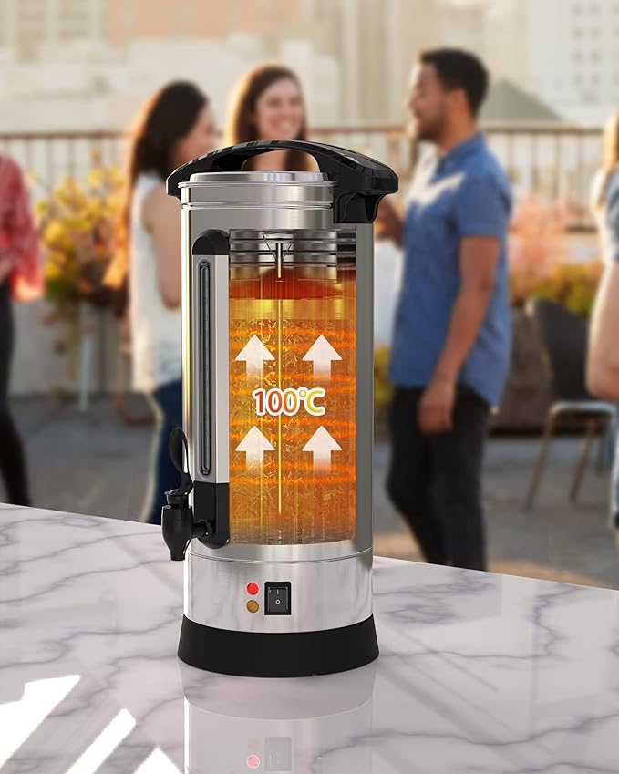 60 Cup Commercial Coffee Urn 10L Large Capacity Coffee Maker with Quick Infusion 304 Stainless Steel Double-Wall Hot Beverage Dispenser – Easy to Clean for Churches Offices Events &amp Meeting Ro