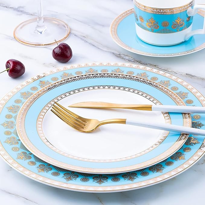 Luxurious artistic sense Dinnerware Set Service for 6Delicate afternoon tea Bone China Dinnerware SetsSteak Dinner Plates Dish Set (24Pcs)Freezer Safe Elegant Dining Plates 26DLL