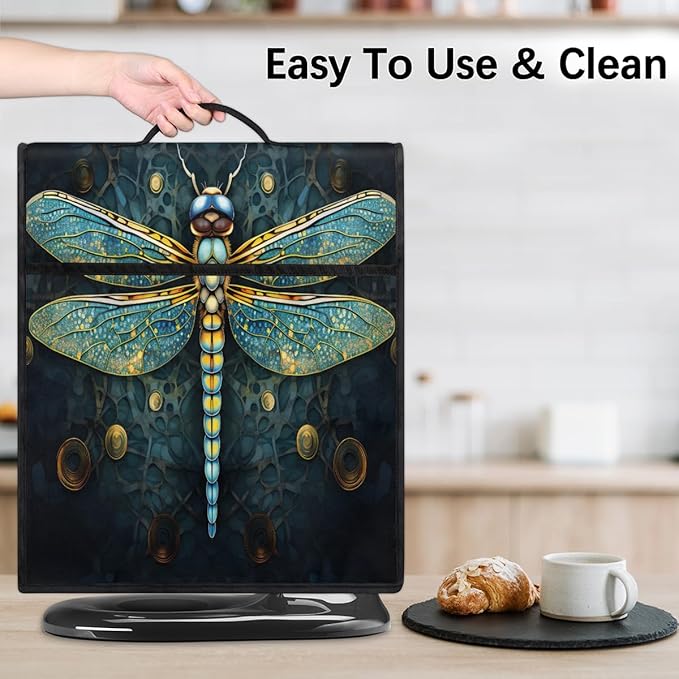 Kitchen Aid Mixer Cover Ethnic Turquoise Dragonfly Stand Mixer Cover Compatible with 6-8 Quarts Stand Mixers Dust Covers with Zipper Pocket Foldable Washable Kitchen Aid Organizer Bag
