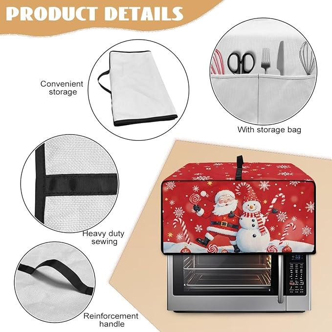 Doojoayie Chrsitmas Toaster Oven Cover Santa &amp Snowman Print 6 Slice Bread Machine Dust Protector Universal Fit Dust-proof &amp Stain Resistant Covers for Kitchen Appliance