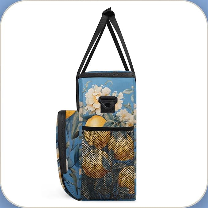 Lemon Flower Coffee Maker Travel Bag for Keurig K-Mini/K-Mini Plus Insulated Waterproof Tote with Pockets for K-Cup Portable Single-Serve Brewer Case