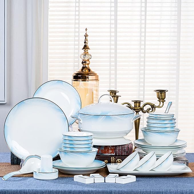 Bone China Dinner Sets Nordic Creative Phnom Penh Combination Ceramic Tableware Suit Suitable for Gifts Wedding Hotel 58 Piece