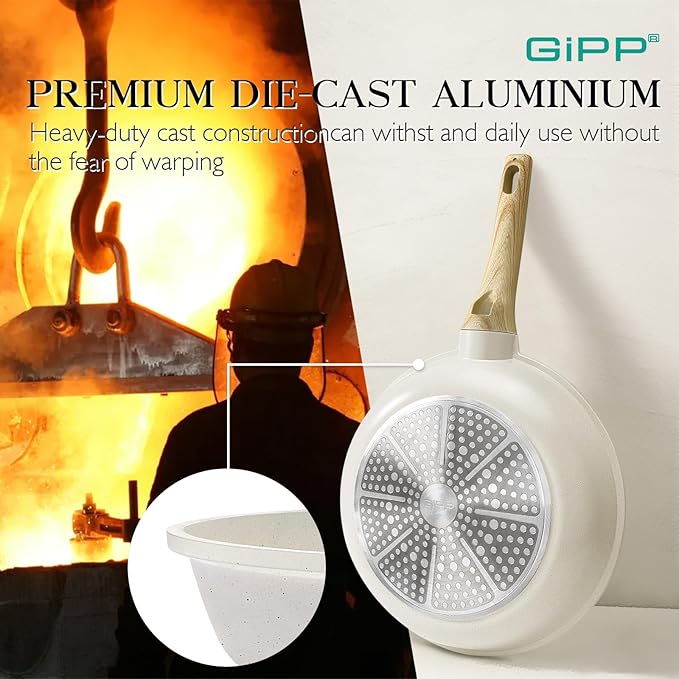GiPP Pots and Pans Set Non Stick - 10 Pcs White Granite Kitchen Cookware Sets Nonstick Induction Cookware Non-toxic Cooking Pan Set with Lids PFOS and PFOA Free