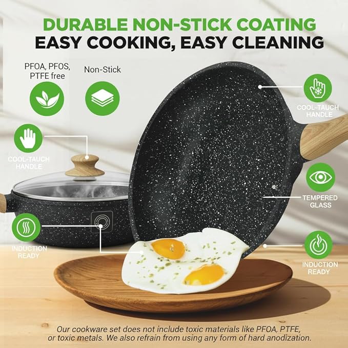 NutriChef 22‑Piece Non‑Stick Ceramic Pots and Pans Set – For All Cooktops Including Induction – PTFE &amp PFAS Free Includes Bakeware &amp Utensils