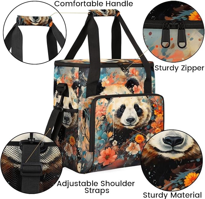 Cute Panda Coffee Maker Carrying Bag Chrysanthemum Travel Storage Bag Compatible with K-Mini or K-Mini Plus Single Serve Coffee Brewer Carrying Case with Multiple Pockets &amp Shoulder Strap