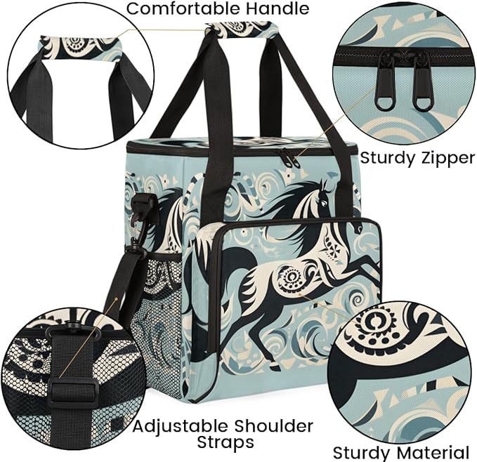 Boho Horse Coffee Maker Carrying Bag Abstract Horse Travel Storage Bag Compatible with K-Mini or K-Mini Plus Single Serve Coffee Brewer Carrying Case with Multiple Pockets &amp Shoulder Strap
