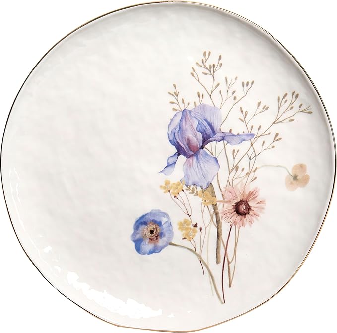 Sango 12-Piece Luxury Porcelain Dinnerware Set for 4- Glossy White Plates and Bowls Sets with Wildflower Patterns and Gold Rims Ceramic Dish Set Elegant Dishes for Everyday Dining Gansevoort