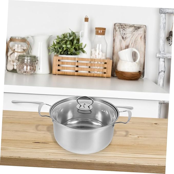 Stainless Steel Cookware Set with Soup Pot Frying Pan Milk Pot with Thick Bottom Fast Heating and Comfortable Handles