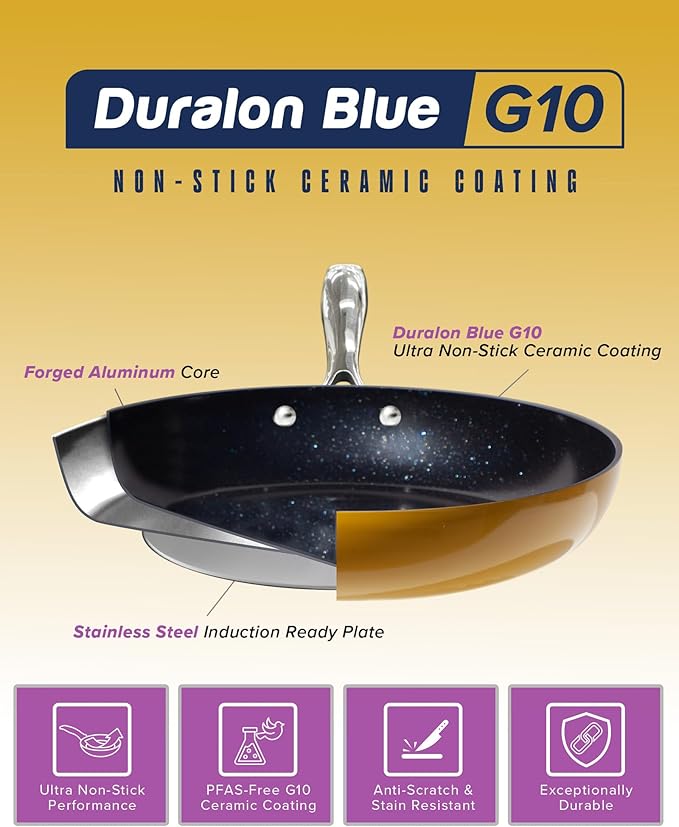 Nuwave Lux 13-Piece Premium Cookware Collection Healthy G10 Duralon Blue Ceramic Nonstick Ultra Durable PFAS-Free Lightweight &amp Works on All Cooktops