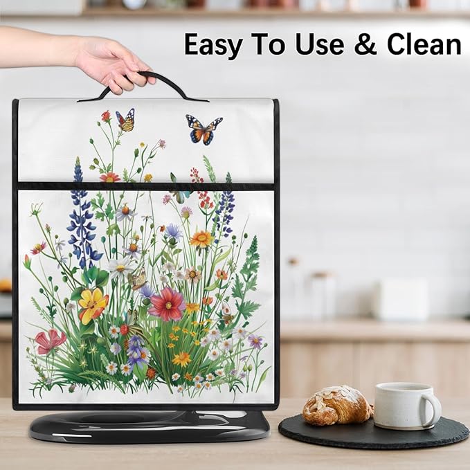 cfpolar Kitchen Aid Mixer Cover Compatible with 6-8 Quarts Spring Flower Butterfly Floral Stand Mixer Cover Kitchen Aid Mixers Accessories Appliance Organizer Bag Dust Covers with Zipper Pocket