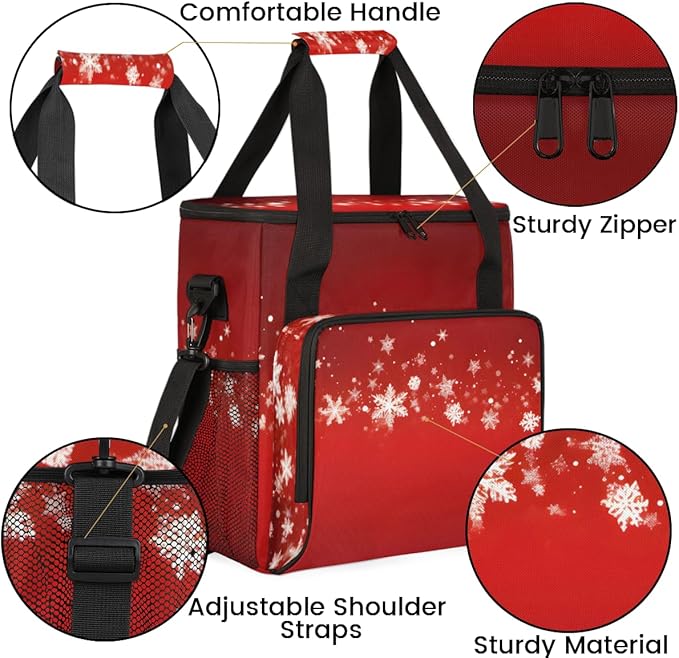Xmas Snowflakes Coffee Maker Carrying Bag Glitter Snowflakes Travel Storage Bag Compatible with K-Mini or K-Mini Plus Single Serve Coffee Brewer Carrying Case with Multiple Pockets &amp Shoulder St