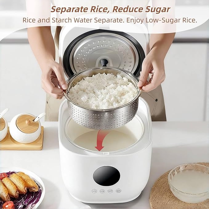 Low Sugar Electric Rice Cooker 3L with Steamer Basket - Electric Pressure Cooker with Ceramic Inner Pot 5-in-1 Multi-Cooker for White/Brown Rice Porridge &amp Soup 24H Timer &amp 8H Keep Warm