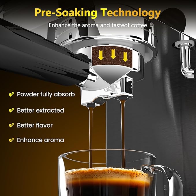 Espresso Machine 20 BarTouch Screen Espresso Maker with Steam Milk FrotherCompact Stainless Steel Coffee Machine for Cappuccino Latte Americano Espresso CoolGift for Coffee LoversBlack