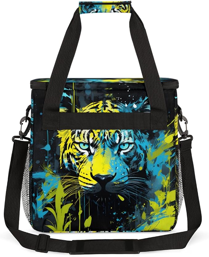 Tiger Coffee Maker Carrying Bag Oil Painting Tiger Travel Storage Bag Compatible with K-Mini or K-Mini Plus Single Serve Coffee Brewer Carrying Case with Multiple Pockets &amp Shoulder Strap