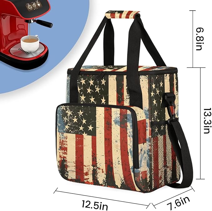 Usa Flag Coffee Maker Carring Bag Large Insulated Storage Organizer Case Tote Bags with Shoulder Strap for Travel Work Picnic