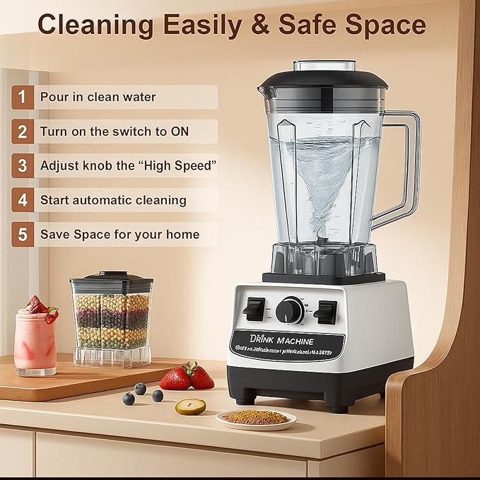 Professional Blender 1600W Commercial Smoothie Maker for Kitchen 2L Countertop Blender for Crushing Ice Frozen Fruit Soup Juice Milkshakes Adjustable Speed