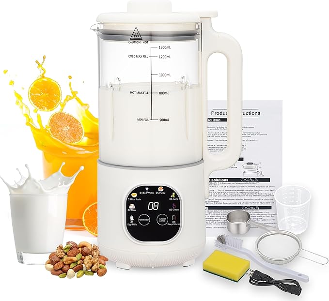 8 in 1 Nut Milk Maker Blender With 20 Bladers40oz Soy Almond Oat Coconut Plant Based and Non Dairy Beverages Automatic Soybean Machine With Delay Start/Keep Warm/Boil Water/Auto-clean