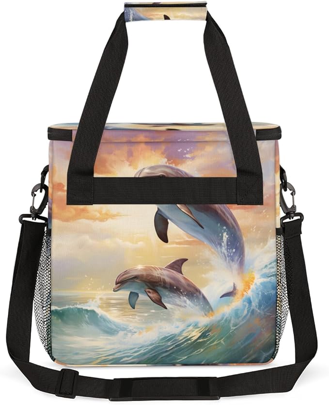 Sunset Dolphin Coffee Maker Carrying Bag Cute Dolphin Travel Storage Bag Compatible with K-Mini or K-Mini Plus Single Serve Coffee Brewer Carrying Case with Multiple Pockets &amp Shoulder Strap