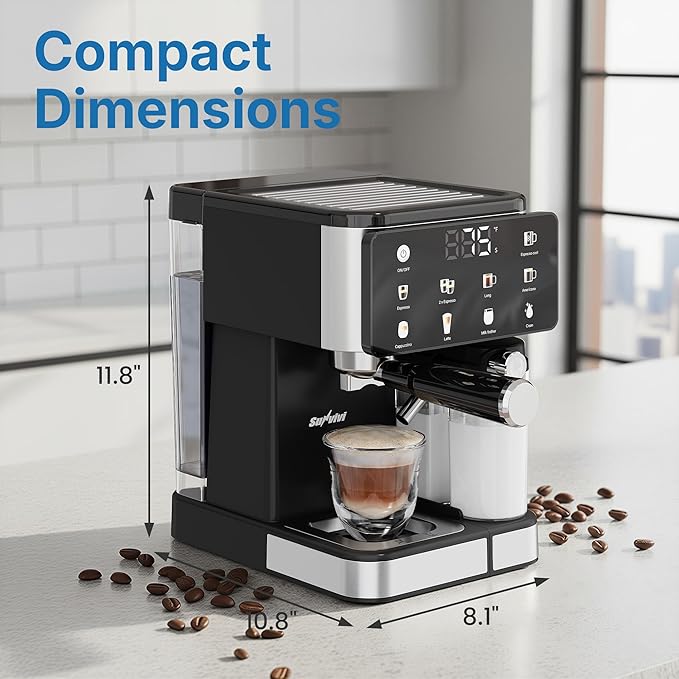 Espresso &amp Americano Machine with Cold Brew Iced Coffee Maker with Ground/Capsule Dual Brewing Touchscreen Milk Frother Latte &amp Cappucinno Maker with 51OZ Water Tank Self-clean Black