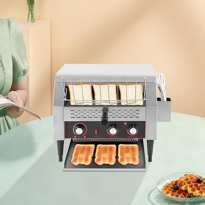 Commercial Conveyor Toaster 450 Slices/Hour 2400W Commercial Stainless Steel Toasters CommercialToaster Conveyor with Crumb Tray IndustrialToaster for Baking Toast Sandwiches
