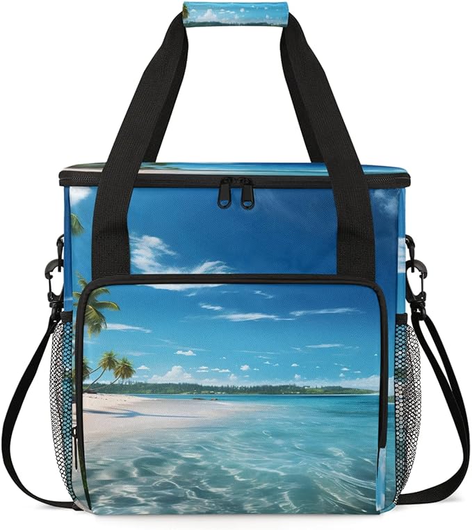 Summer Ocean Coffee Maker Travel Bag for Keurig K-Mini/K-Mini Plus Insulated Waterproof Tote with Pockets for K-Cup Portable Single-Serve Brewer Case
