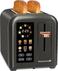 SEEDEEM Toaster 2 Slice Touch Control Stainless Toaster LCD Display 50% Faster Heating Speed 1.4'' Wide Slots More Timer Functions Removable Crumb Tray 1350W Dark Metallic