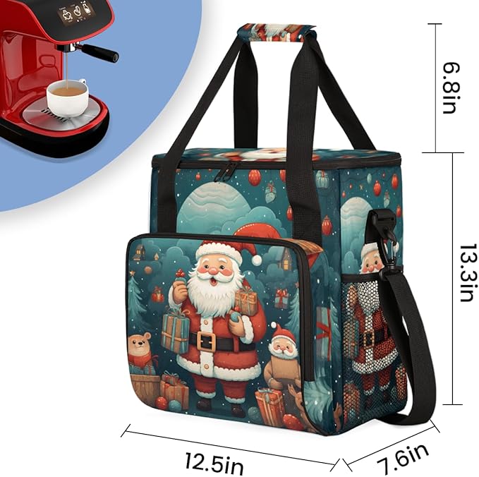 Colorful Santa Claus Coffee Maker Carrying Bag Bright Santa Claus Travel Storage Bag Compatible with K-Mini or K-Mini Plus Single Serve Coffee Brewer Carrying Case with Pockets &amp Shoulder Strap