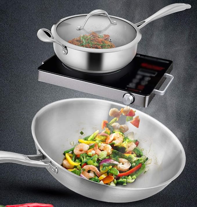 Stainless Steel Induction Cookware Set Professional Pots and Pans Set with Steamer and Lid for Even Heating Oven Stovetop