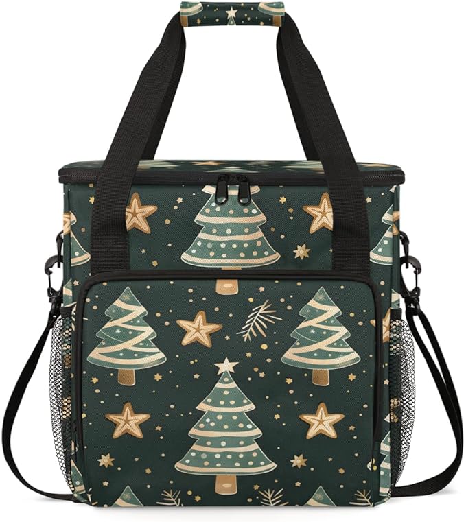 Modern Tree Christmas Coffee Maker Carrying Bag Portable Travel Storage Tote Bag Compatible with K-Mini or K-Mini Plus Single Serve Coffee Brewer Carrying Case with Multiple Pockets &amp Shoulder S