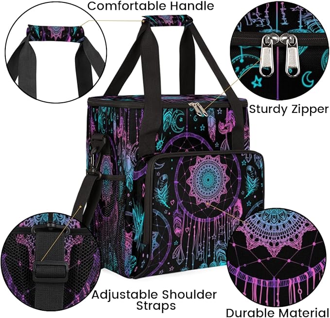 Dreamcatcher Mandala Coffee Maker Carrying Bag Coffee Machine Travel Storage Tote Bag Compatible with K-Mini or K-Mini Plus Portable Single Serve Coffee Brewer Case with Pockets for K-Cup Pods