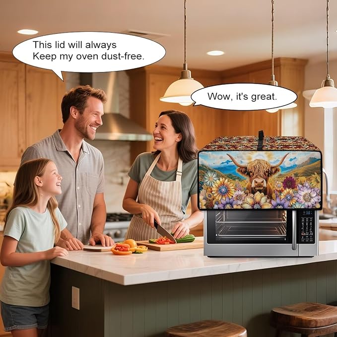 Doojoayie Highland Cow Toaster Cover 8 Slice Kitchen Appliance Covers 22.5x18.5x 13 Small Appliance Dust Protector with Top Handle Easy to Storange