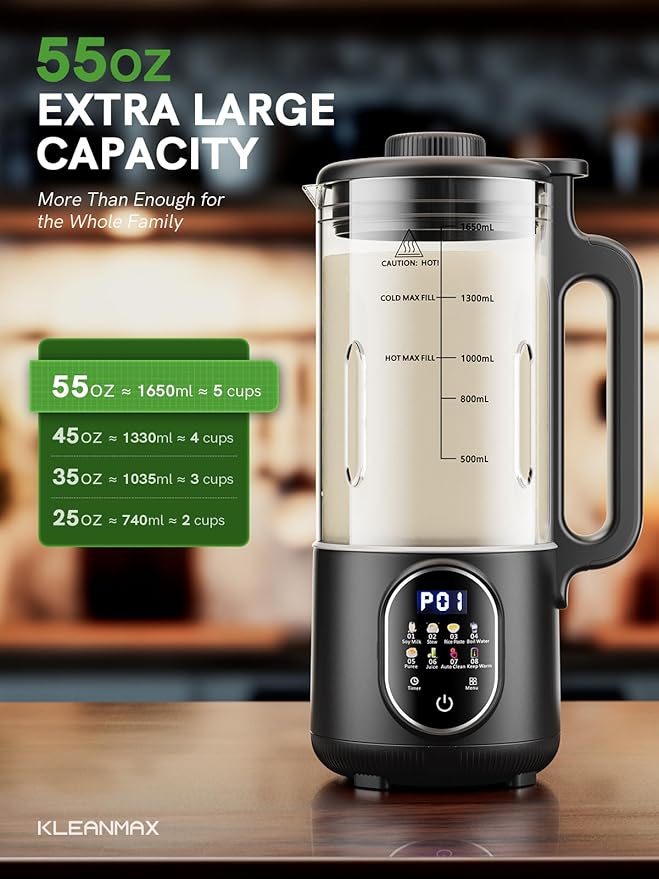 Upgraded 55oz Nut Milk Maker Machine &amp Blender 10-in-1 Homemade Soy Milk Maker with 20 Blades Plant-Based Almond Oat Milk Maker with Auto Clean Delay Start Boil Water Keep Warm 5-6 Cups Bla