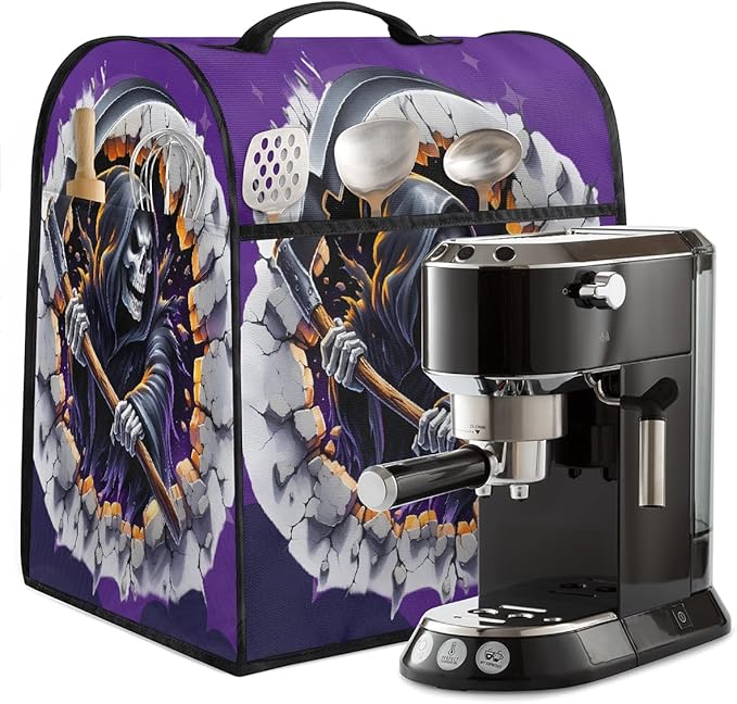 cfpolar Kitchen Aid Mixer Cover Compatible with 6-8 Quarts Halloween Grim Reaper Skull Stand Mixer Cover Kitchen Aid Mixers Accessories Appliance Organizer Bag Dust Covers with Zipper Pocket