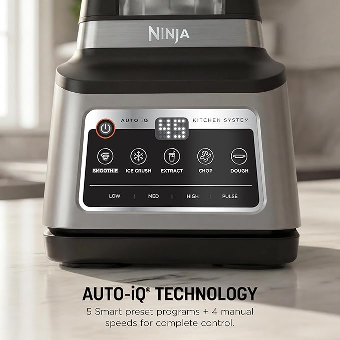 Ninja BN801 Professional Plus Kitchen System 1400 WP 5 Functions for Smoothies Chopping Dough &amp More with Auto IQ 72-oz.* Blender Pitcher 64-oz. Processor Bowl (2) 24-oz. To-Go Cups Grey