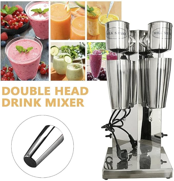 Milkshake Maker Commercial Electric Milkshake Maker 180W Double Head Drink Mixer Machine Stainless Steel Tea Drink Juice Mixer with 2pcs 800ml Cups and 2 Speeds Adjustable