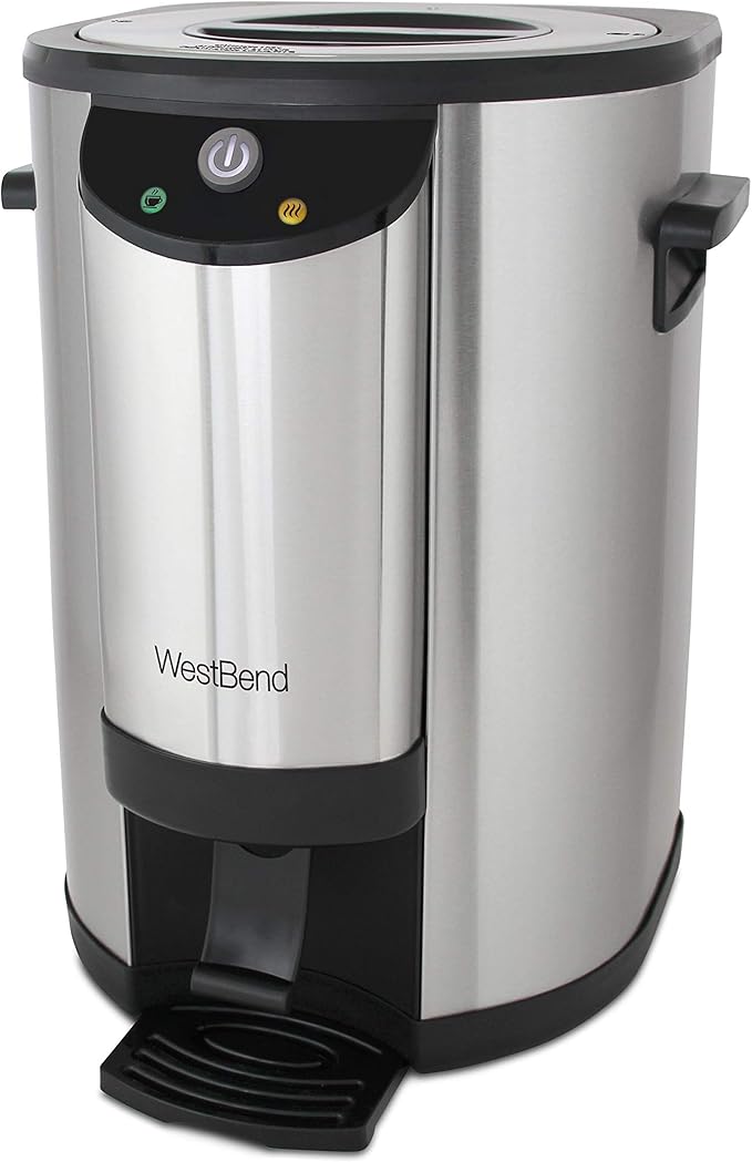 West Bend 57042 Coffee Urn Double Walled Stainless Steel Features Automatic Temperature Control Large Capacity with Fast Brewing and Easy Clean Up NSF Certified 42-Cup Silver
