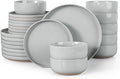HaWare Stoneware Dinnerware Sets 24-Piece Plates and Bowls Set for 8 Dishes Set for Home Restaurant Speckled Misty Grey