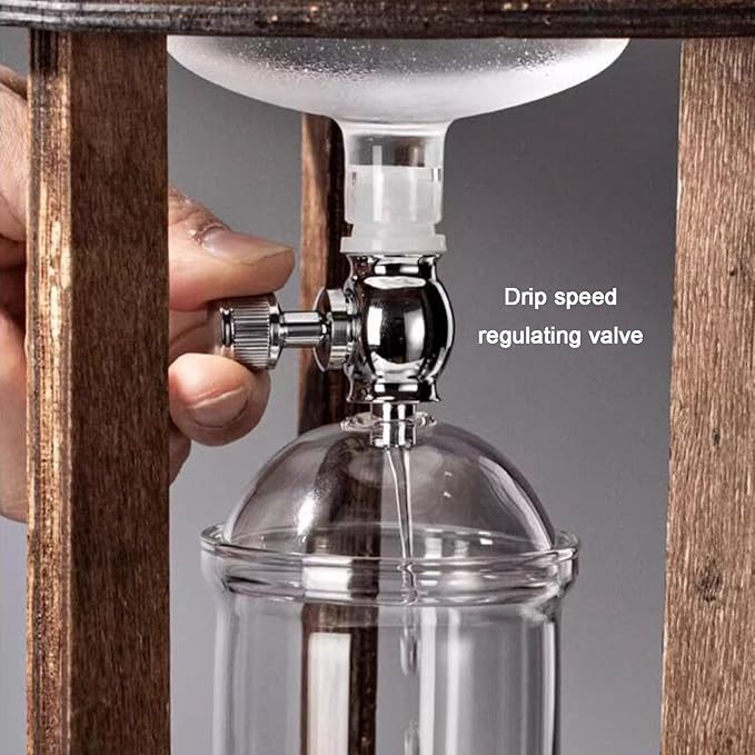 Cold Brew Drip Tower 800ml Manual Iced Coffee Makers with Slow Drip Technology with Adjustable Dripper Wooden Bracket for Home Offices Coffee Shops