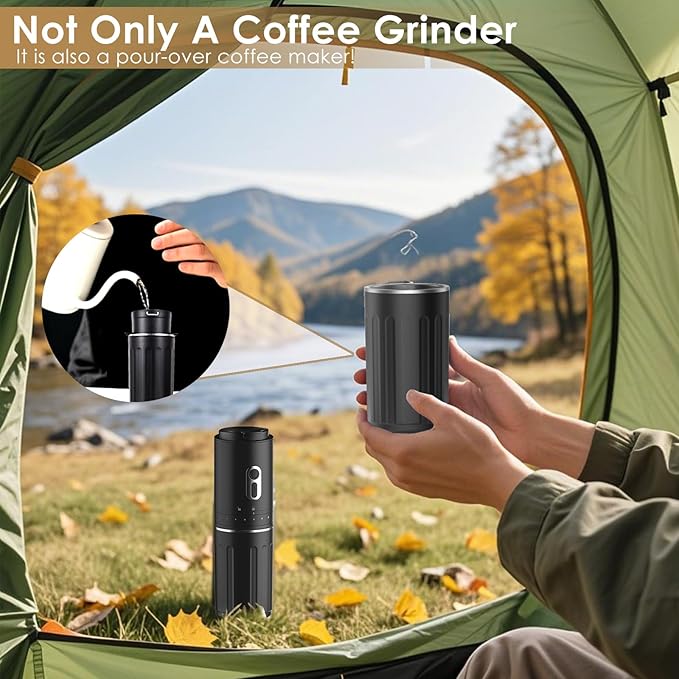 All-in-one Pour Over Coffee Maker Portable Electric Burr Coffee Grinder Rechargeable Coffee Bean Grinder Conical Burr Battery Powered Cordless Portable Coffee Maker for Travel Camping Car