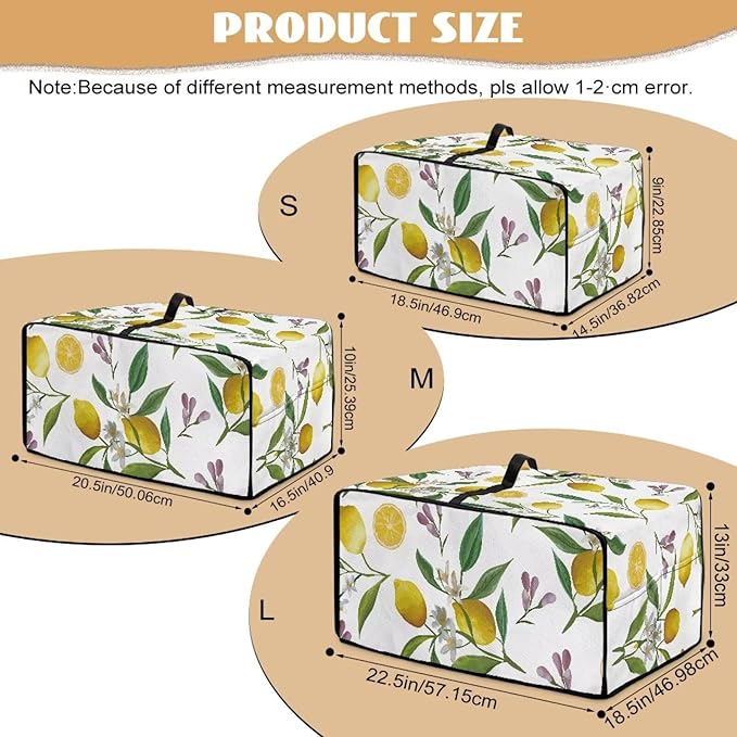 Heat-Resistant Toaster Oven Cover Faux Linen Polyester Appliances Dust Cover for Convection Toaster Oven Air Fryer with Top Handle Side Pockets Fruit Lemon