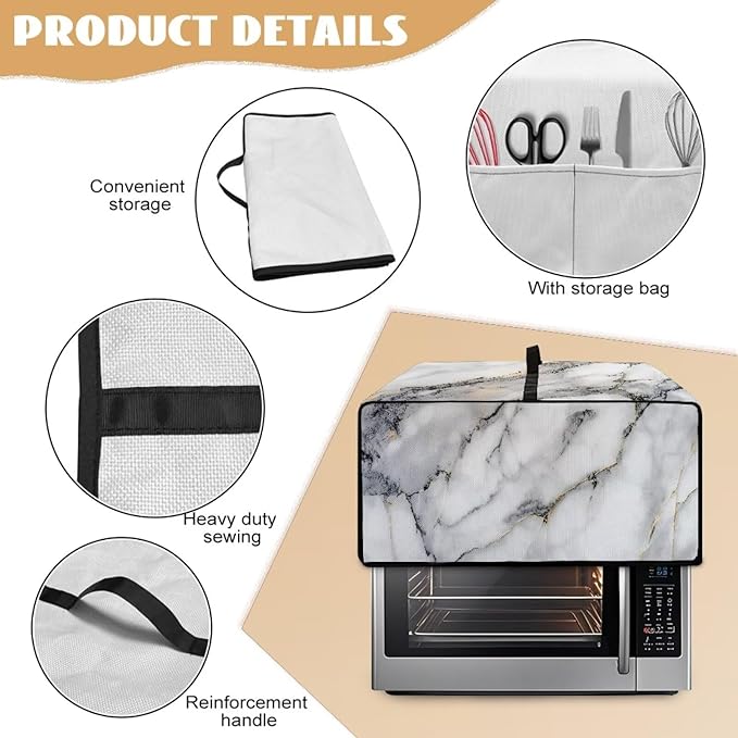 Doojoayie Marble Print Toaster Oven Cover 4 Slice Bread Machine Cover Universal Fit Small Appliance Dust Protector Simple Style Kitchen Decoration