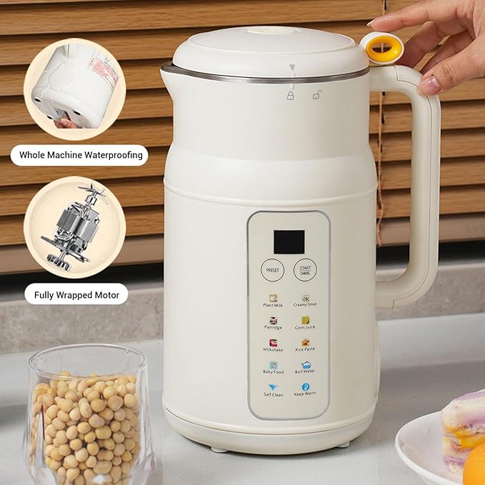 8 In 1 Nut Milk Maker 800ml Automatic Soy Milk Maker 600W Homemade Plant Based Almond Oat Coconut Keep Warm Self Cleaning &amp Boil Water Functions (US Plug 110V)