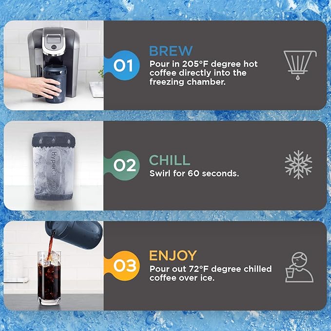 HyperChiller HC2BG Patented Iced Coffee/Beverage Cooler NEW IMPROVEDSTRONGER AND MORE DURABLE! Ready in One Minute Reusable for Iced Tea Wine Spirits Alcohol Juice 12.5 Oz Slate Blue