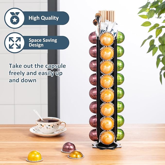 Rice rat Nespresso Pods Holder Capsules with Central Extra Pod Storage (Carousel-32 Pods)