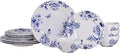 222 Fifth 12-Piece Porcelain Dinnerware Set for 4 White &amp Blue Plates and Bowls Set Glossy Ceramic Dish Set with Embossed Toile Pattern Elegant Kitchen Dishes Microwave &amp Dishwasher Safe